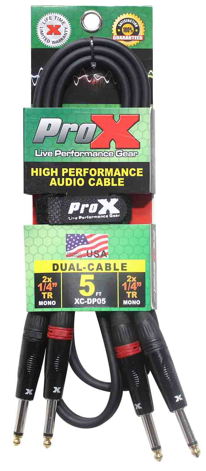 Prox XC-DP05 Unbalanced Dual 1/4" TS-M to Dual 1/4" TS-M High Performance Audio Cable - 5 Feet - Hollywood DJ