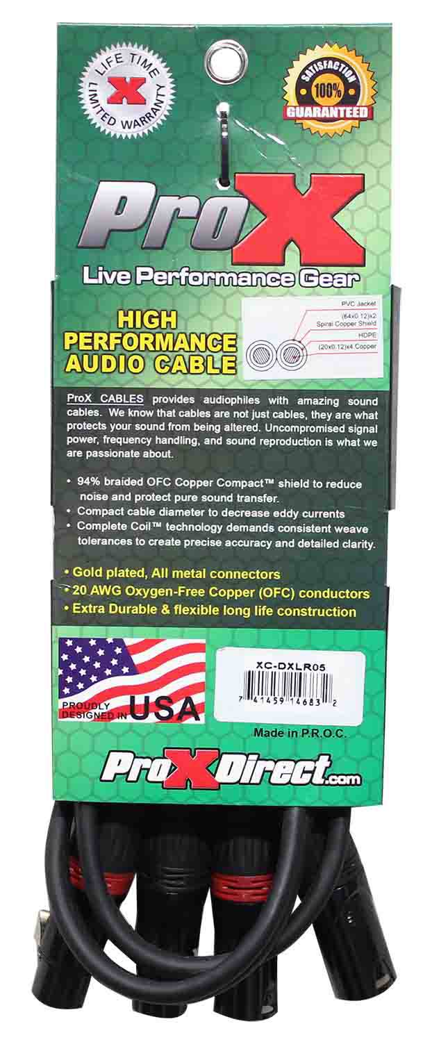 Prox XC-DXLR05 Balanced Dual XLR-M to Dual XLR-F High Performance Audio Cable - 5 Feet - Hollywood DJ