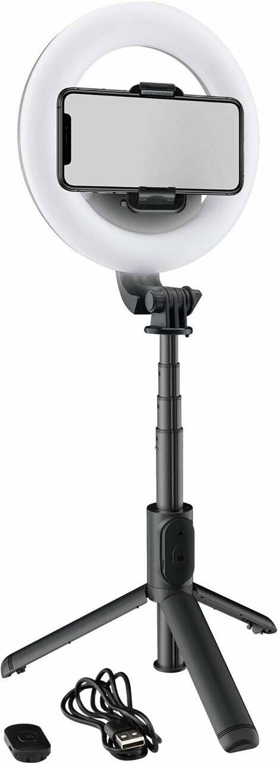 Mackie mRING-6, 6" Battery-Powered Ring Light with Convertible Selfie Stick/Stand and Remote - Hollywood DJ