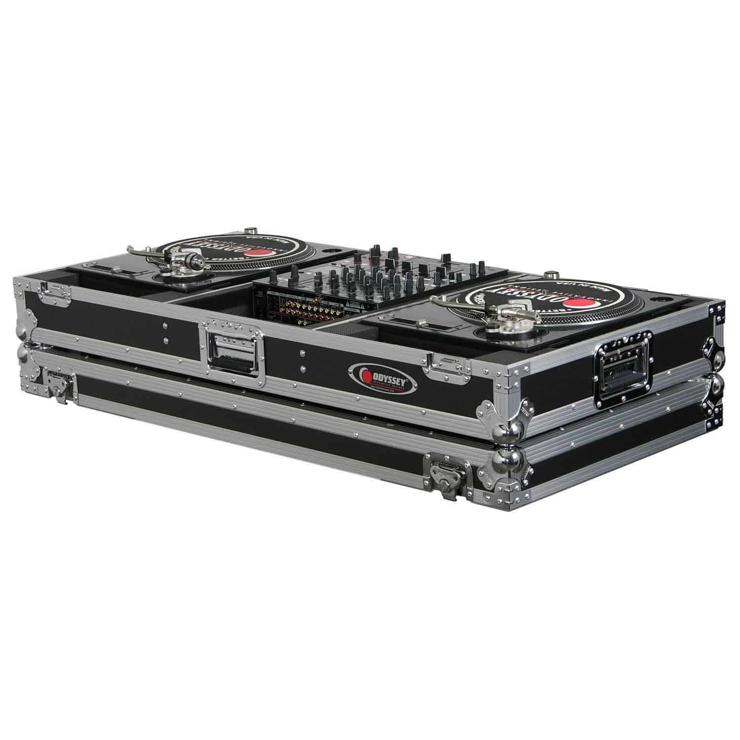 Odyssey FZBM12W 12" Format DJ Mixer and Two Battle Position Turntables Flight Coffin Case - Hollywood DJ