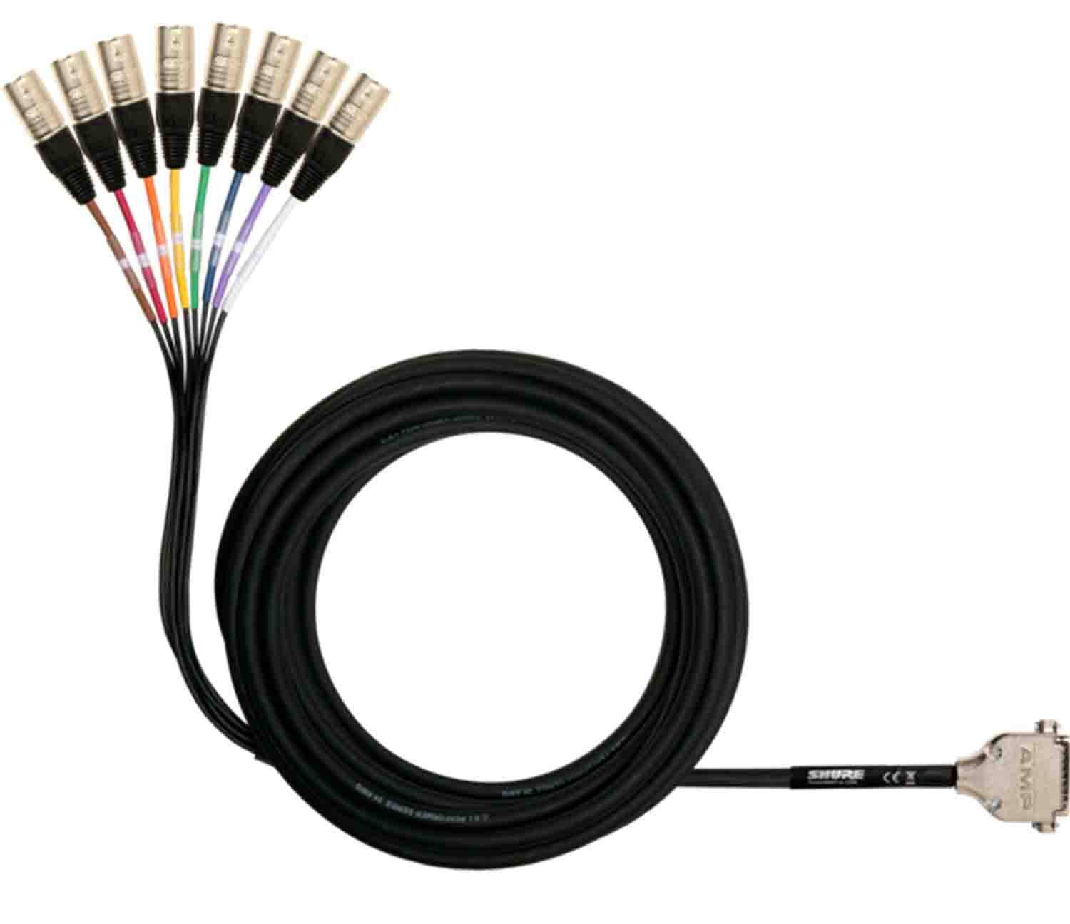 Shure DB25-XLRM 8 Channel DB25 to XLR Male Audio Snake Cable - 25 Feet - Hollywood DJ