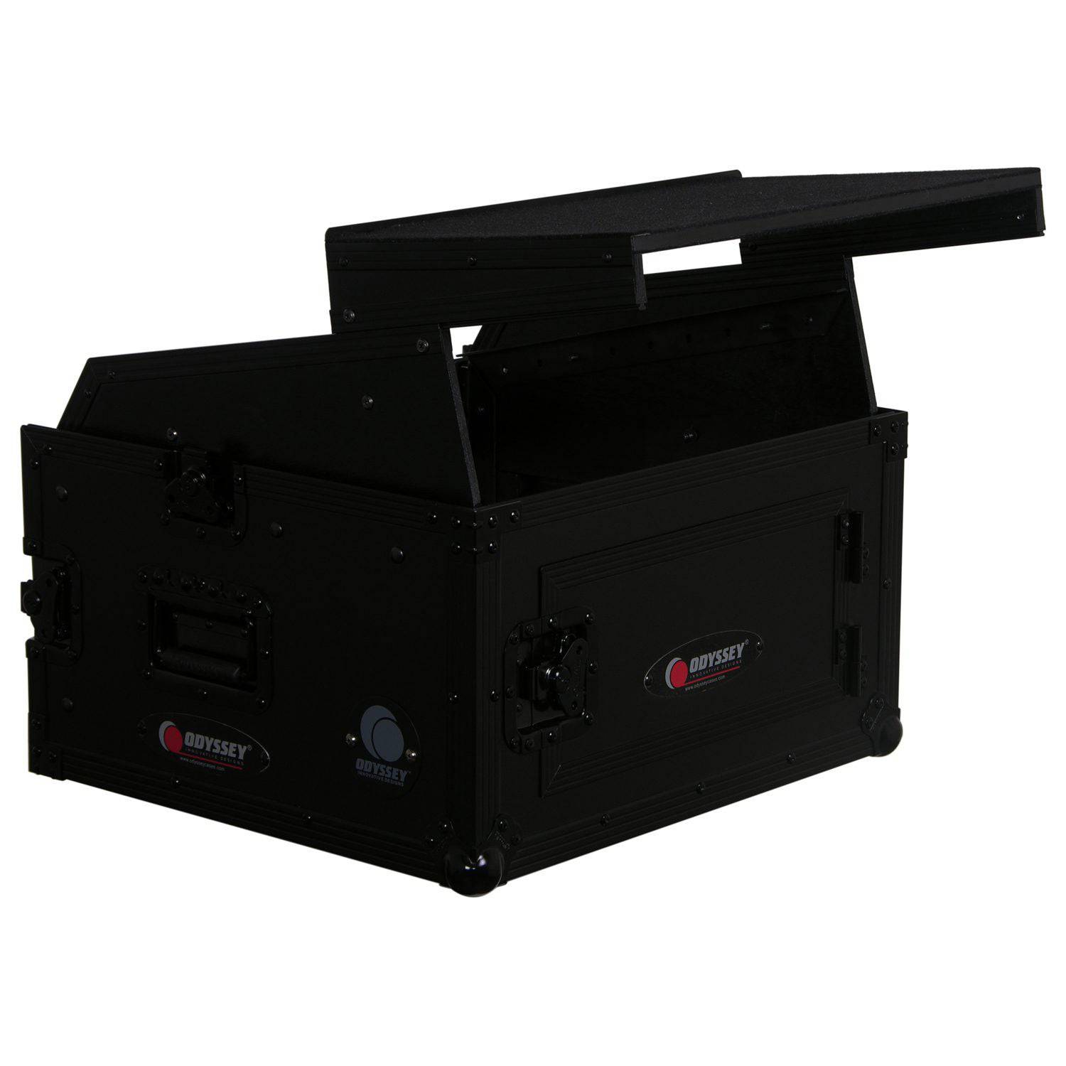 Odyssey FZGS1004BL, 10U Top Slanted 4U Bottom Vertical Pro Combo Rack with Glide Platform - Black - Hollywood DJ