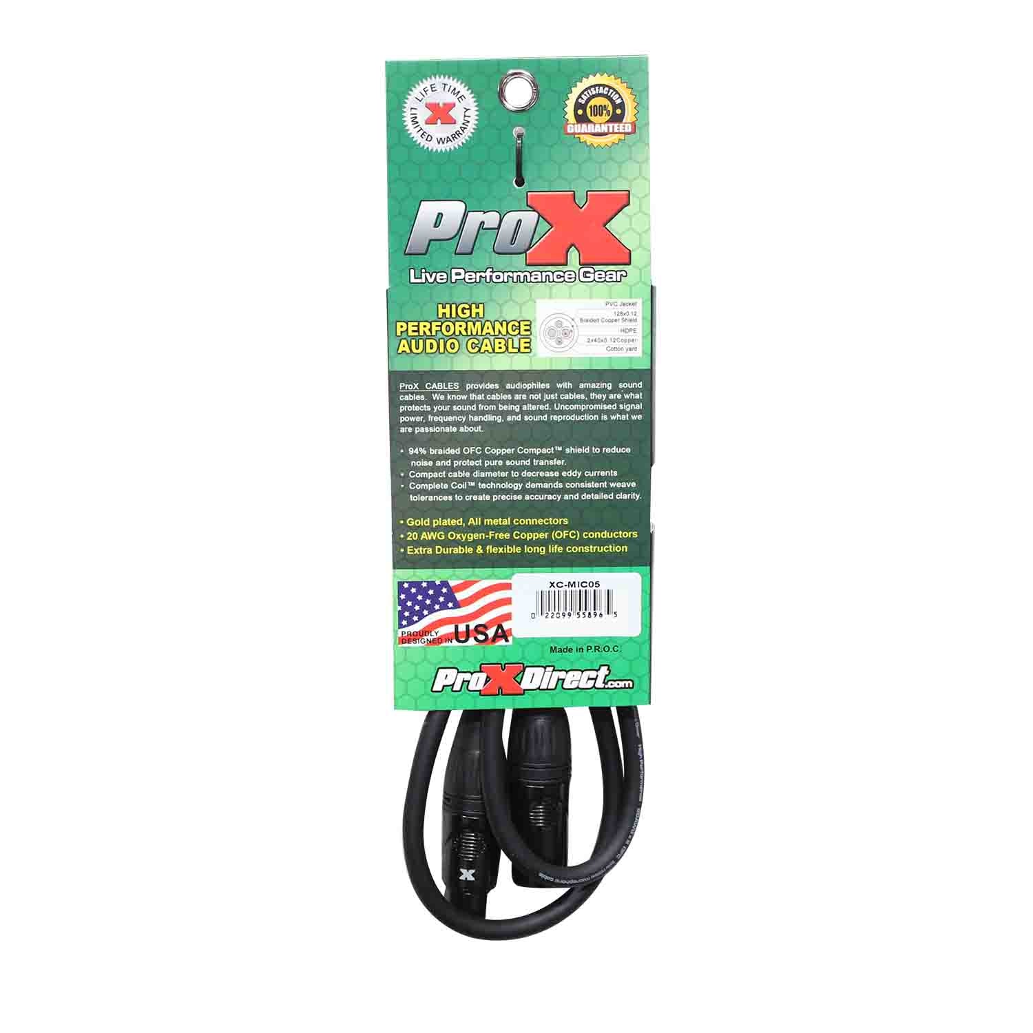 ProX XC-MIC05 Balanced XLR-F to XLR-M High Performance Microphone Cable - 5 Feet - Hollywood DJ