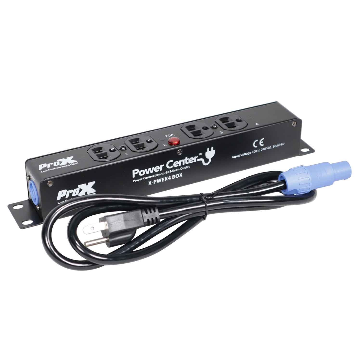 ProX X-PWEX4 BOX Power Center for Indoor Power Connector Compatible to 4X Edison Power Outlet - Hollywood DJ