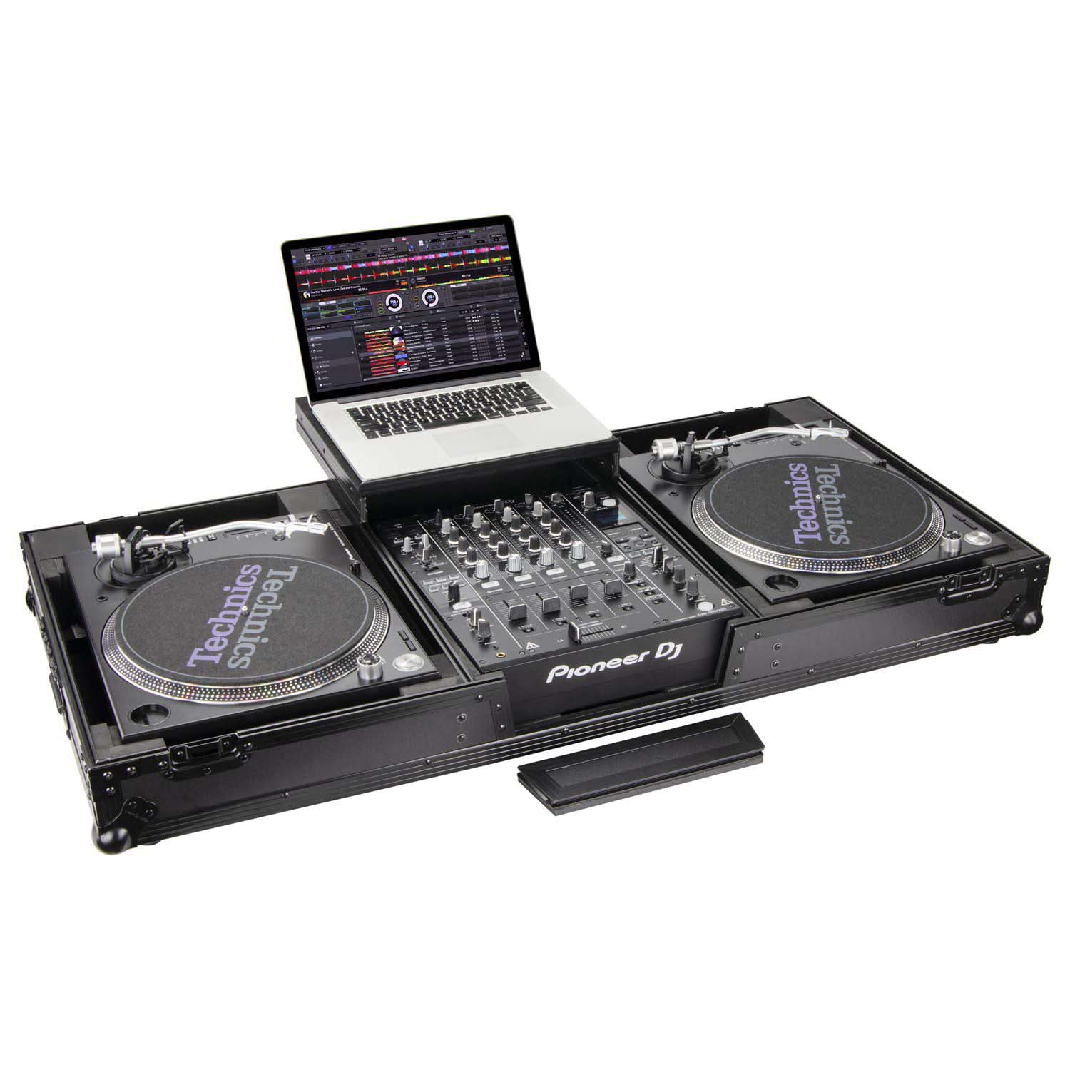 B-Stock: Odyssey FZGSLBM12WRBL Black Low Profile 12″ Format DJ Mixer and Two Battle Position Turntables Flight Coffin Case with Wheels and Glide Platform - Hollywood DJ
