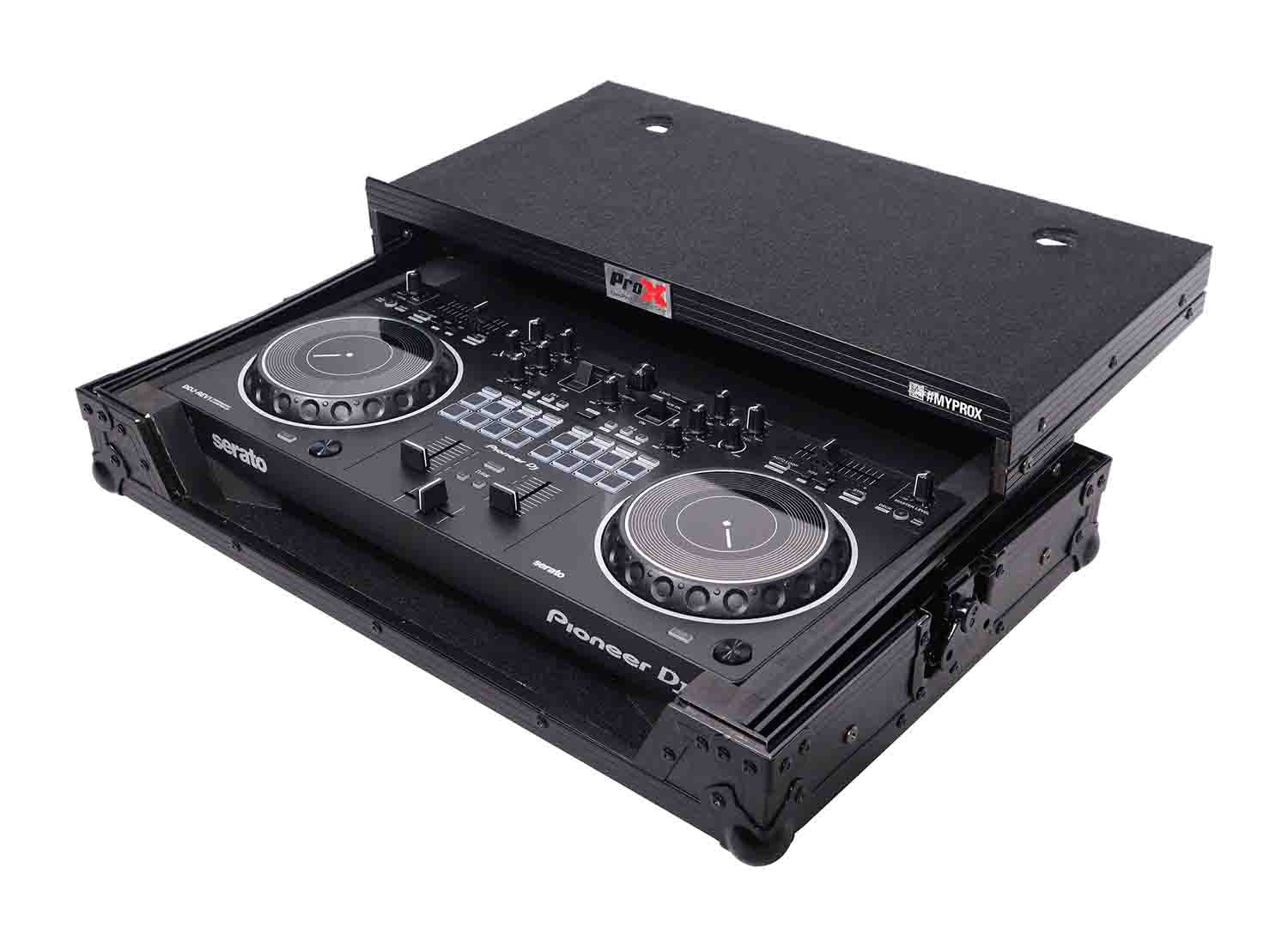 ProX X-DDJREV1LTBL Flight Case for Pioneer DDJ-REV1 Digital Controller with Sliding Laptop Shelf - Black on Black - Hollywood DJ