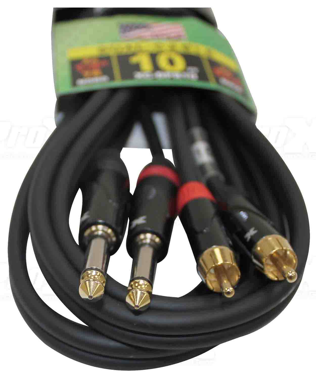 Prox XC-DPR10 Unbalanced Dual 1/4" TS-M to Dual RCA-M High Performance Audio Cable - 10 Feet - Hollywood DJ