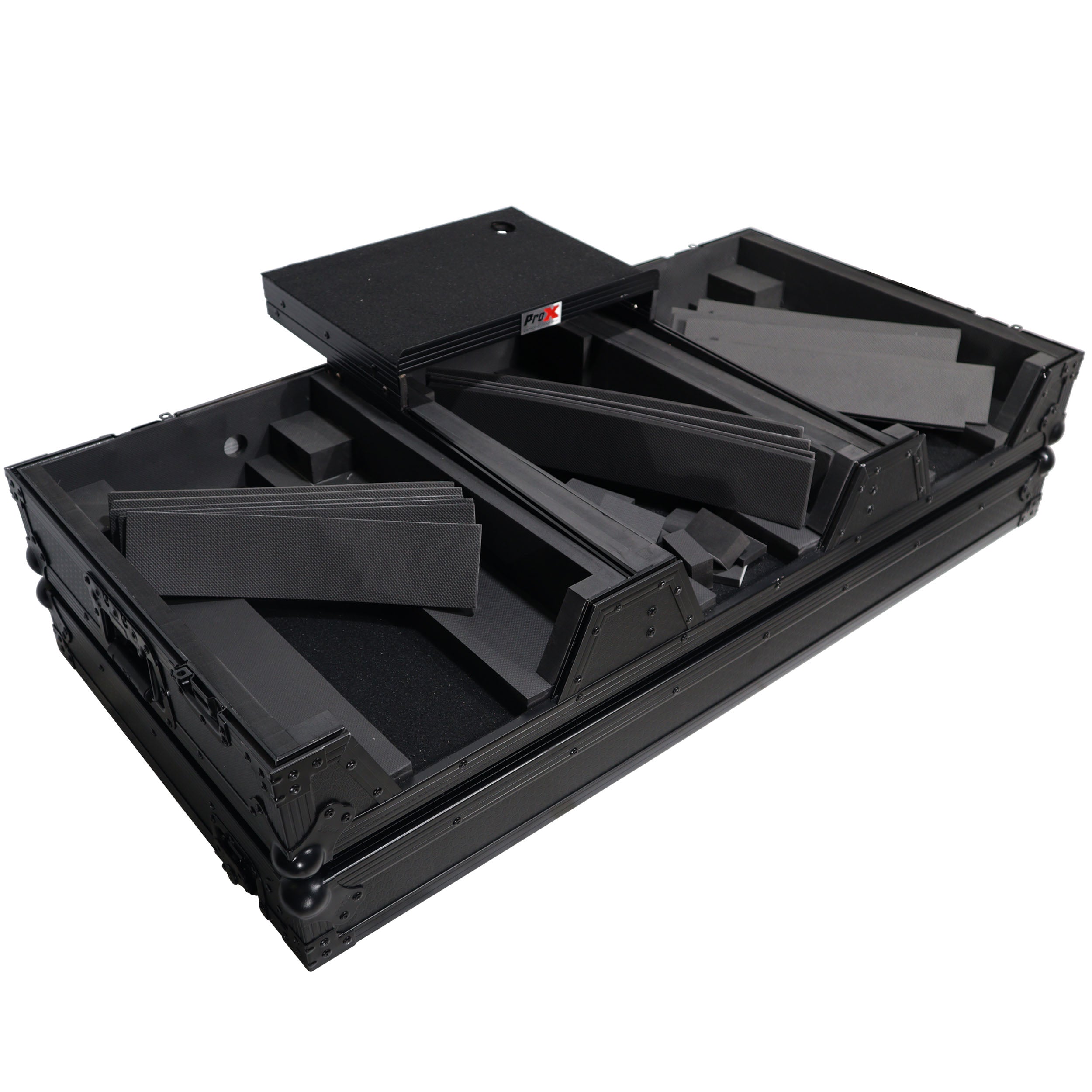ProX XS-CDM3000WLTBL, DJ Coffin Case for Pioneer 2X CDJ-3000 CD and DJM-900NXS2 Mixer W/Wheels & Laptop Shelf - Black on Black ProX Cases