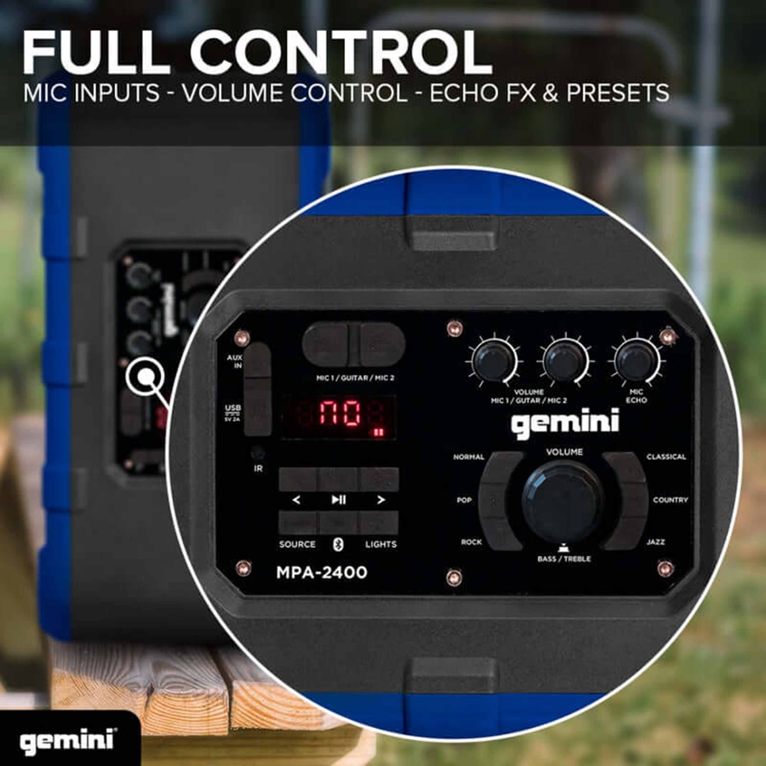 Gemini Sound MPA-2400BLU Rechargeable Weather-Resistant Trolley Speaker - Hollywood DJ