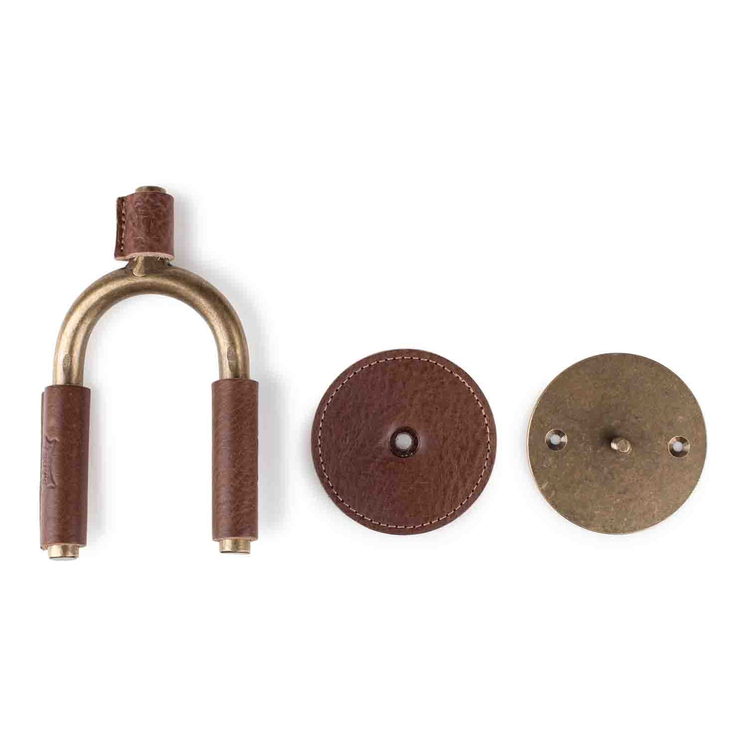 Levy's Leathers LVY-FGHNGR-BRBN Brass Forged Guitar Hanger with Brown Leather - Hollywood DJ