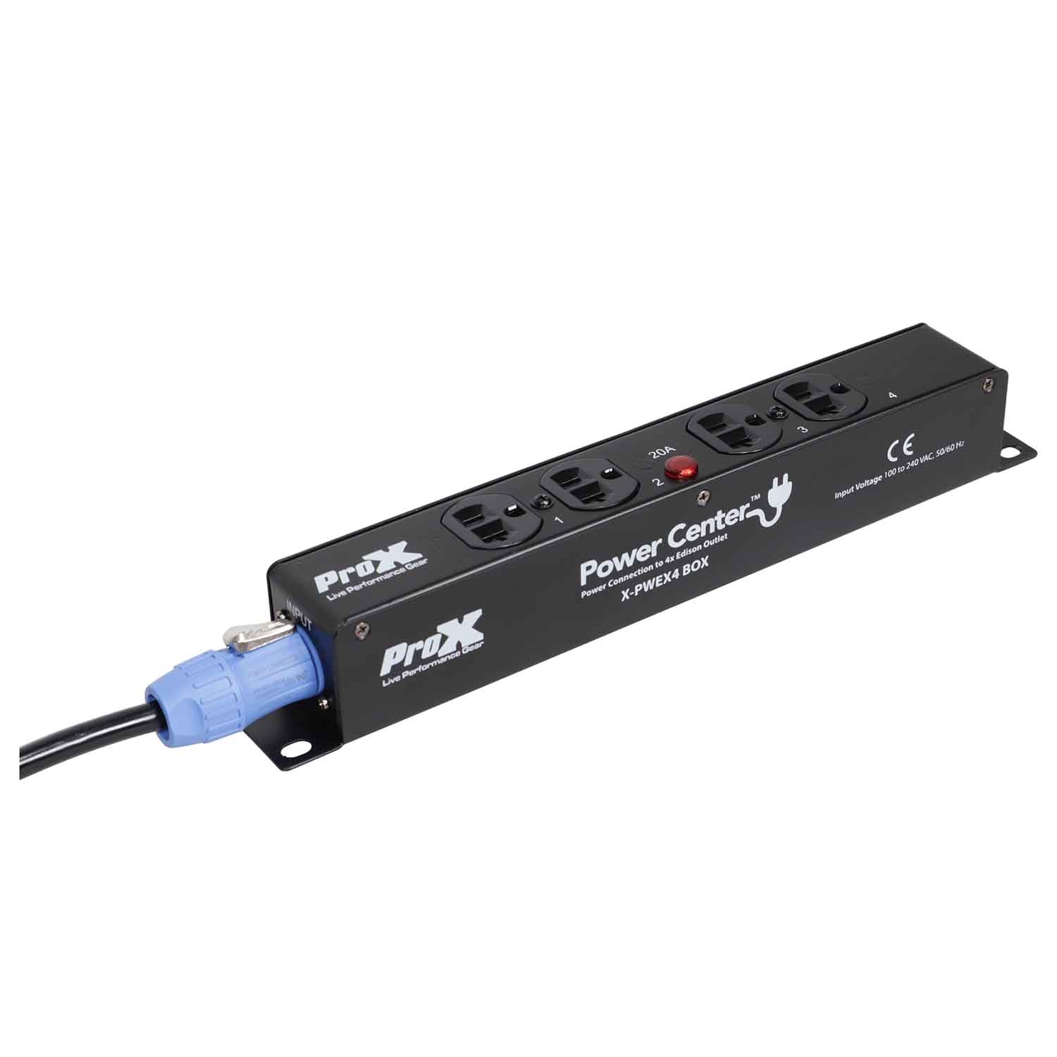 ProX X-PWEX4 BOX Power Center for Indoor Power Connector Compatible to 4X Edison Power Outlet - Hollywood DJ