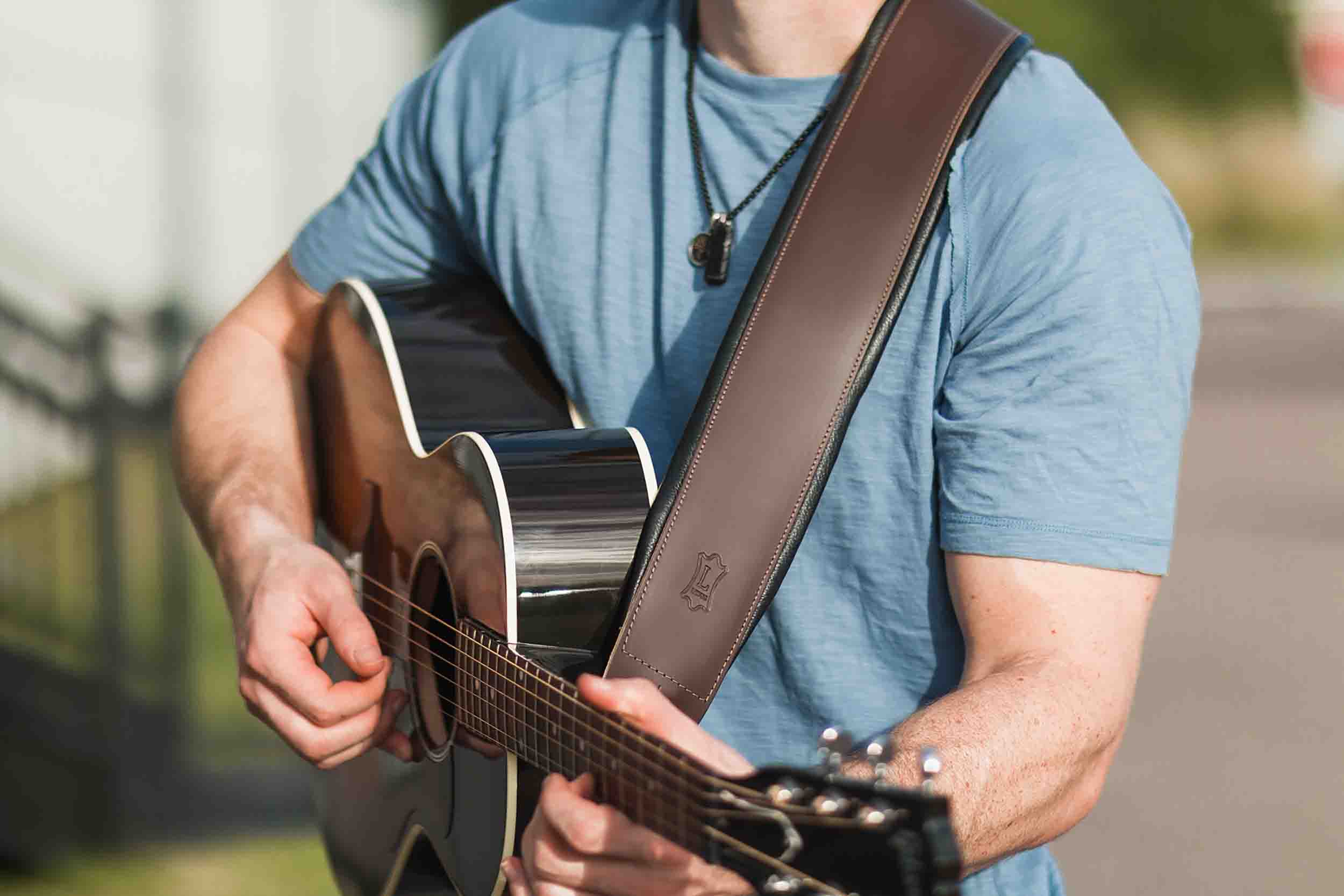 Levy's Leathers DM1PD-BRN 3″ Leather Guitar Strap - Brown - Hollywood DJ