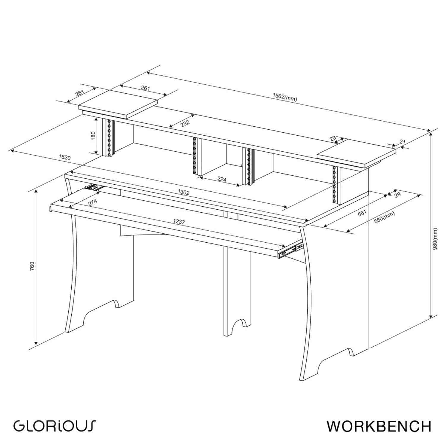 Glorious Workbench for Home and Project Studios - Black - Hollywood DJ