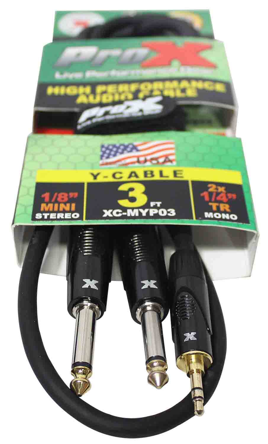 Prox XC-MYP03 Unbalanced 3.5mm Mini-TRS to Dual TS-M High Performance Audio Y Cable - 3 Feet - Hollywood DJ