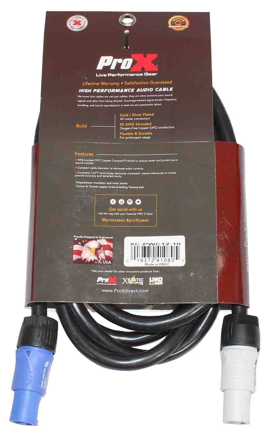 ProX XC-PWC12-10 High Performance 12AWG Blue to Gray Link Cable for PowerCon Compatible Devices - 10 Feet - Hollywood DJ