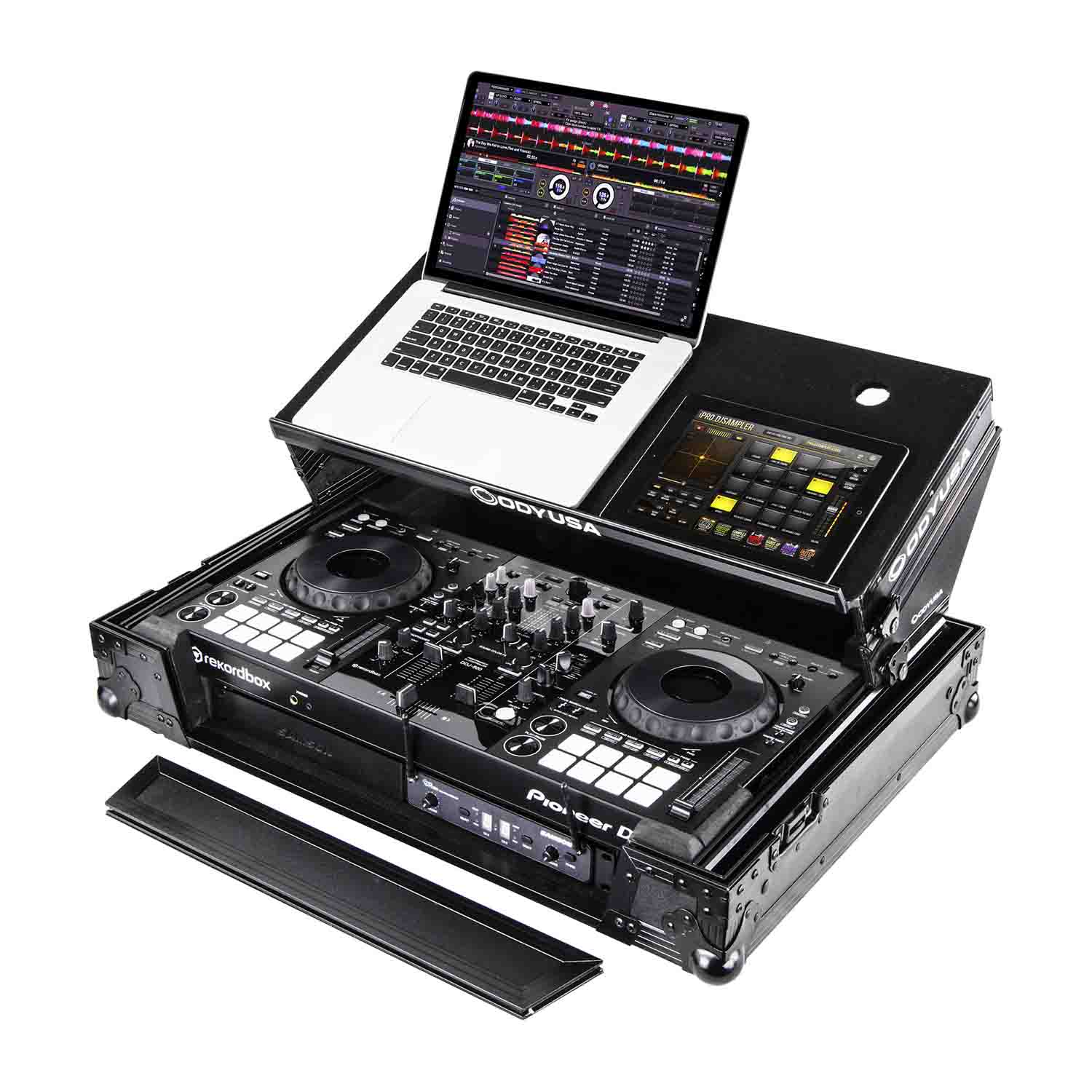 Odyssey FZGSPIDDJ8001BL Black Pioneer DDJ-800 Flight Case with Bottom 1U Rack Space and Glide Platform - Hollywood DJ
