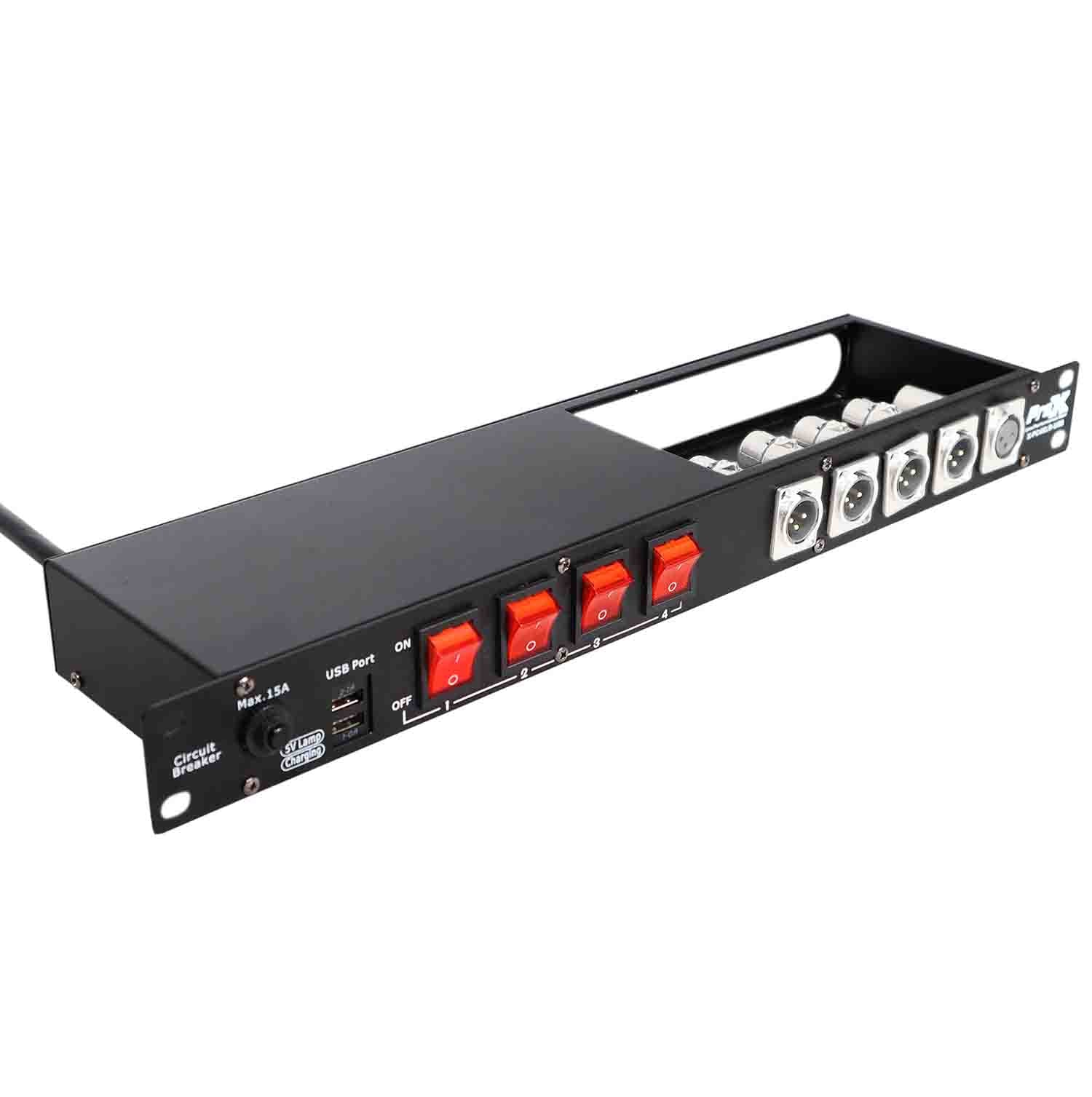 ProX X-PC4XLR-USB 1U 15 Amp Circuit 4CH Switch Panel W-2 USB and 5 Punched Space - Hollywood DJ