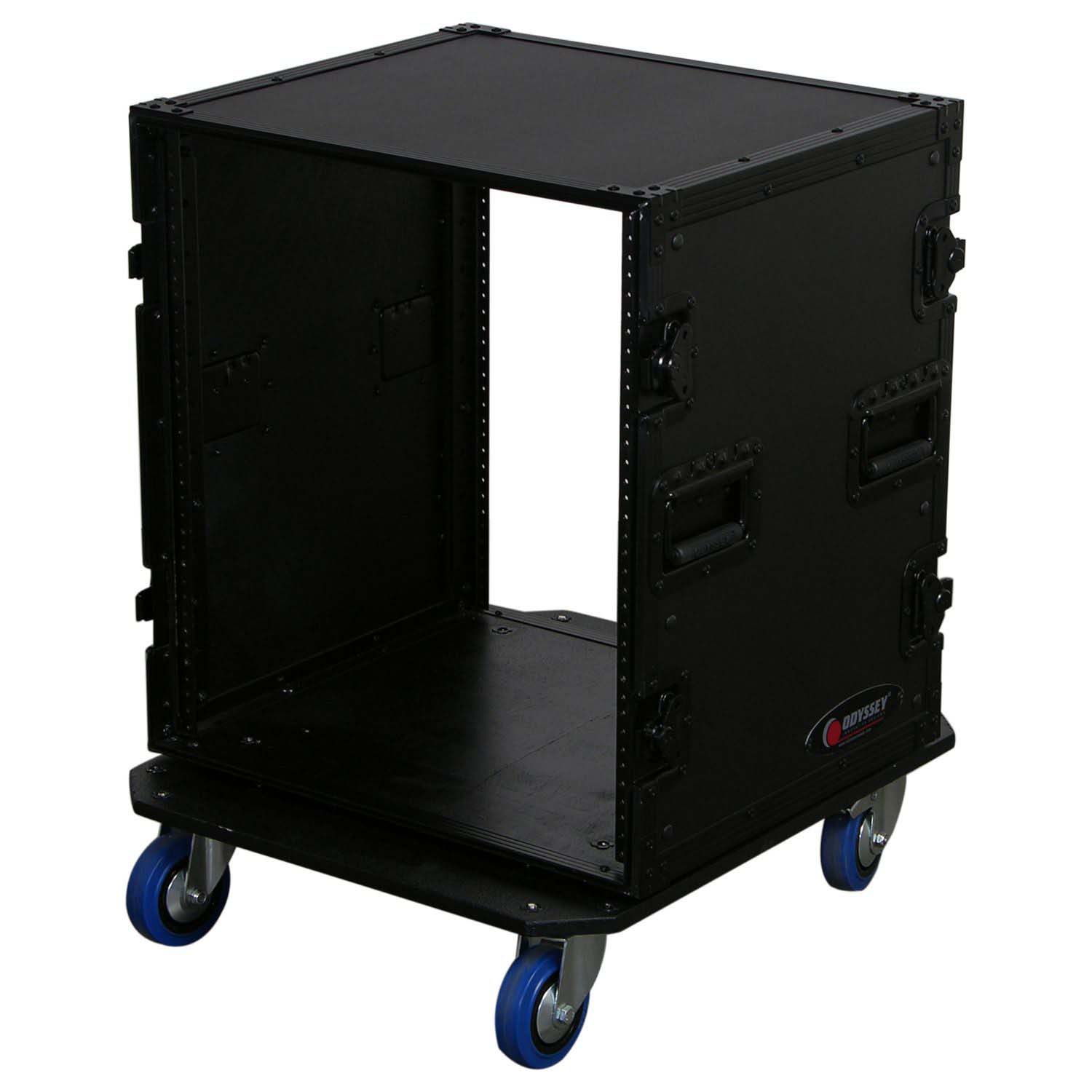 Odyssey FZAR12WBL 12U Pro Amp Rack Case with Casters - Black - Hollywood DJ