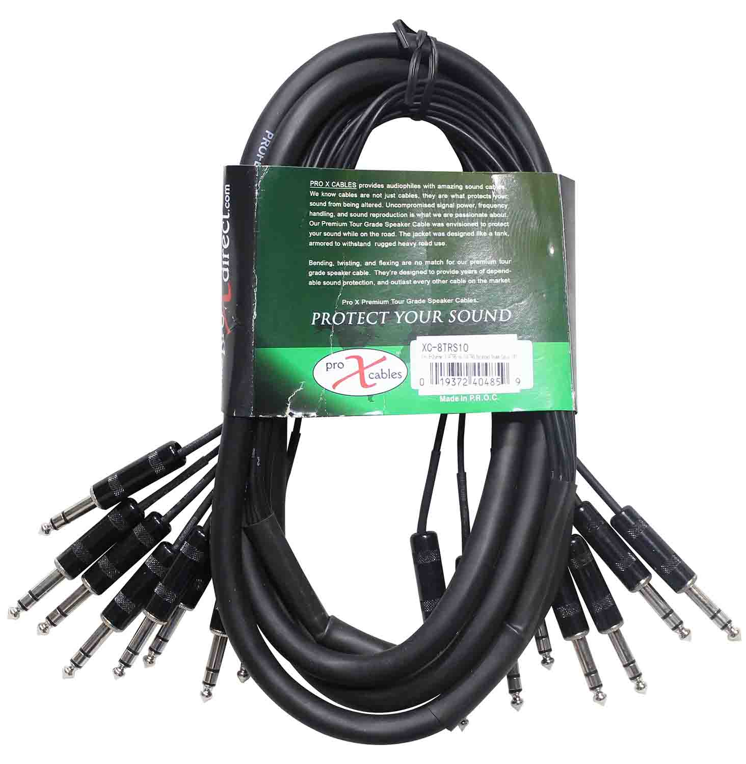 Prox XC-8TRS10, 8-Channel TRS-M to TRS-M Balanced Snake Cable - 10 Feet - Hollywood DJ