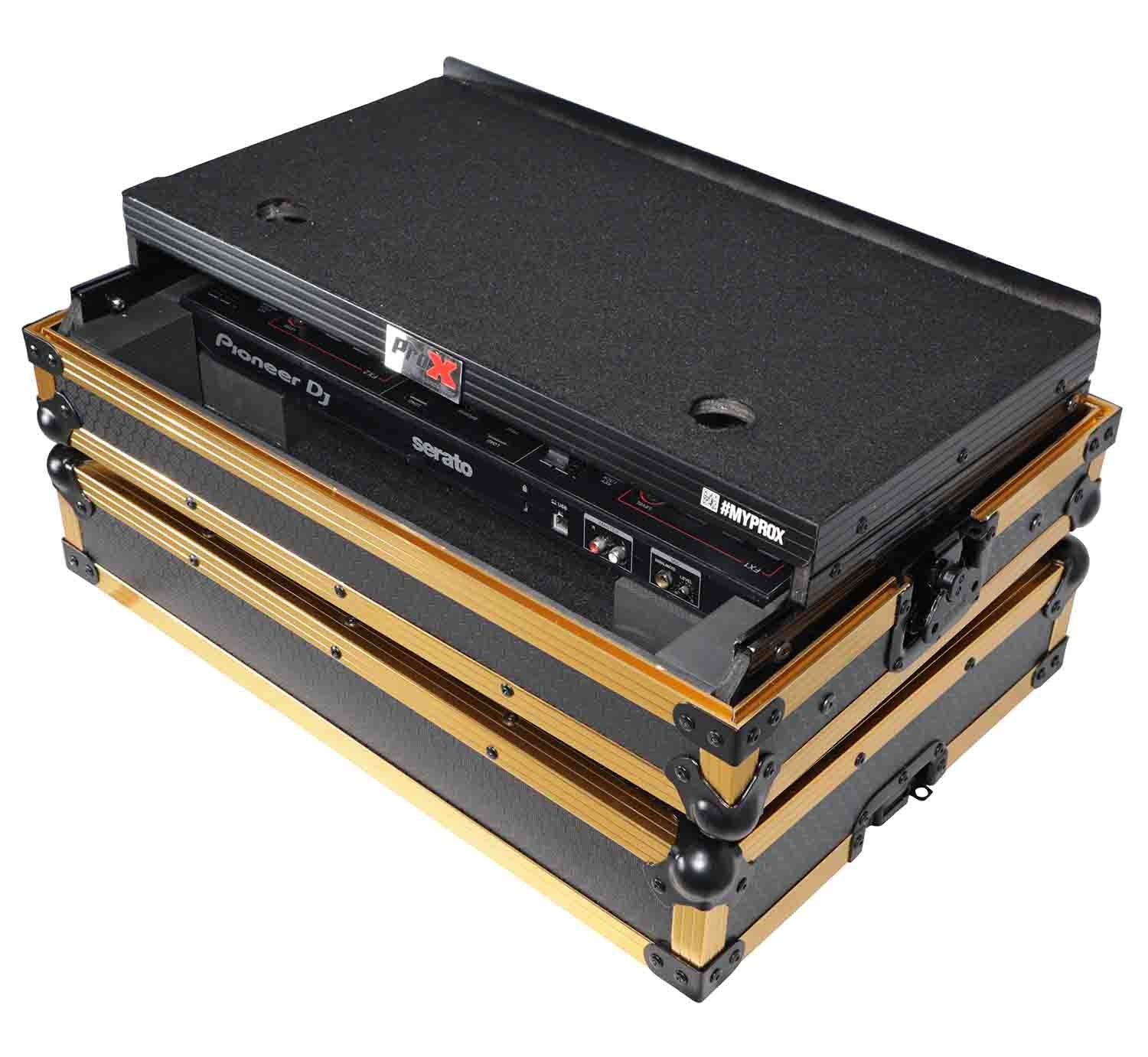 B-Stock: ProX X-DDJSB3 LT GLD LED, ATA Flight Case for Pioneer DDJ-FLX4, DDJ-SB3 and DDJ-400 Digital Controller with Sliding Laptop Shelf - Gold Black Finish - Hollywood DJ