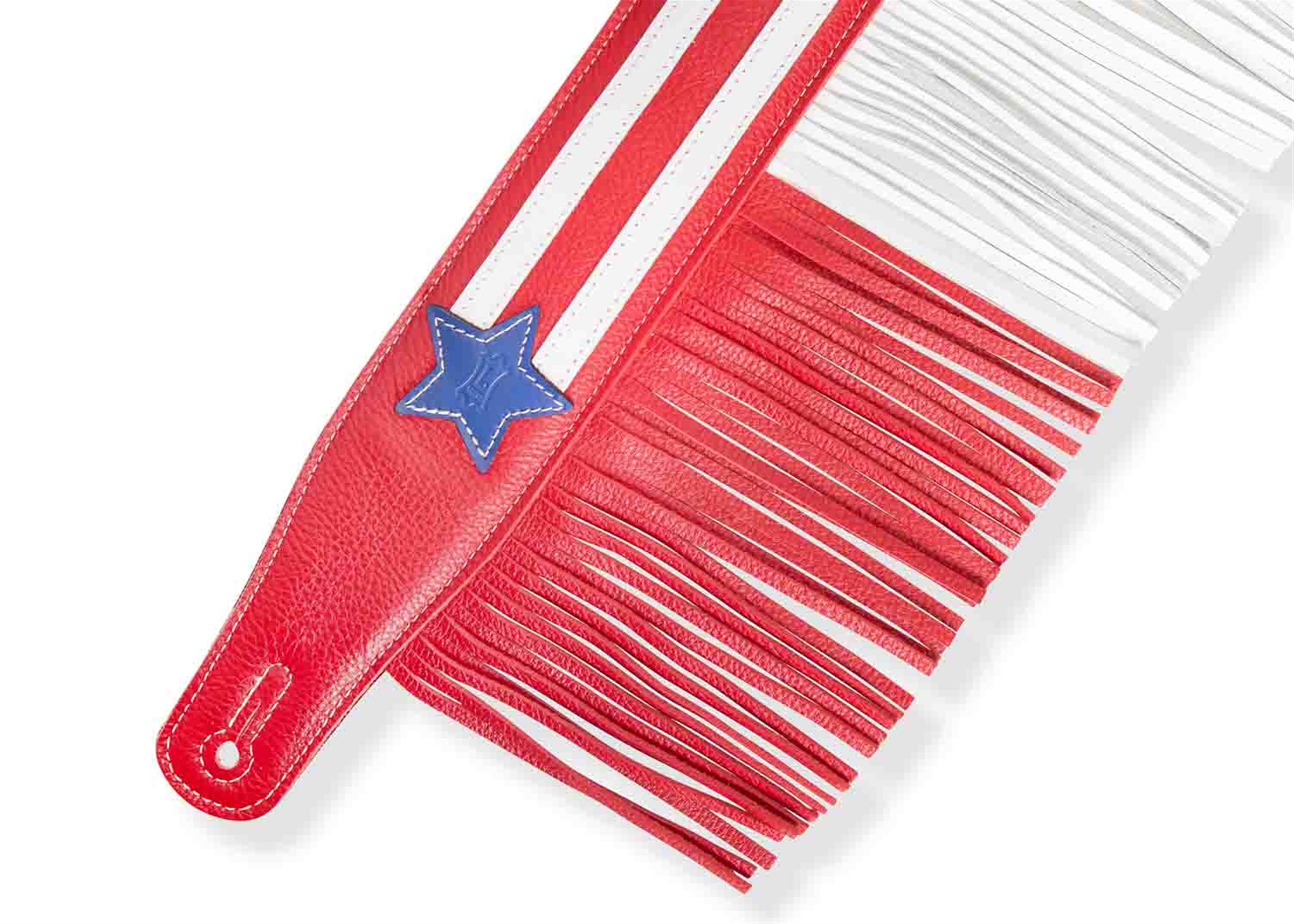 Levy's Leathers MGFUSA-RWB 2″ Americana Fringe Guitar Straps in top Grain Leather - Hollywood DJ
