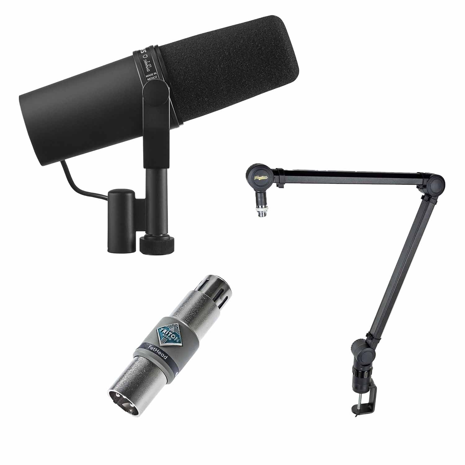 SM7B Podcast Starter Bundle, Desktop Boom Stand + Mic Booster - Hollywood DJ