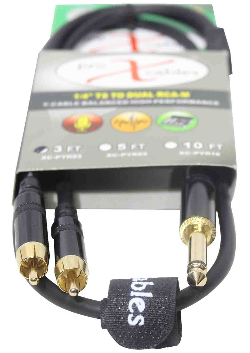 Prox XC-PYR03 Unbalanced 1/4" TS-M to Dual RCA-M High Performance Audio Y Cable - 3 Feet - Hollywood DJ