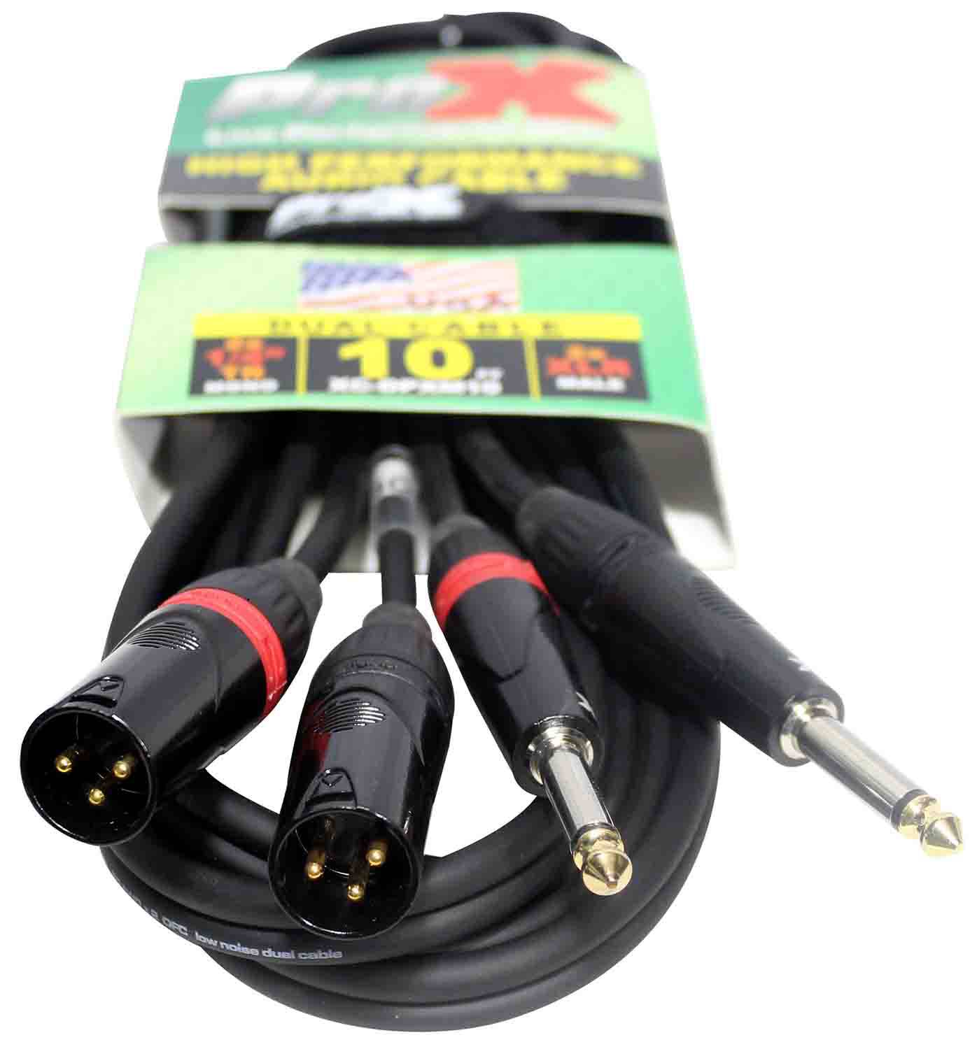 Prox XC-DPXM10 Unbalanced Dual 1/4" TS-M to Dual XLR-M High Performance Audio Cable - 10 Feet - Hollywood DJ