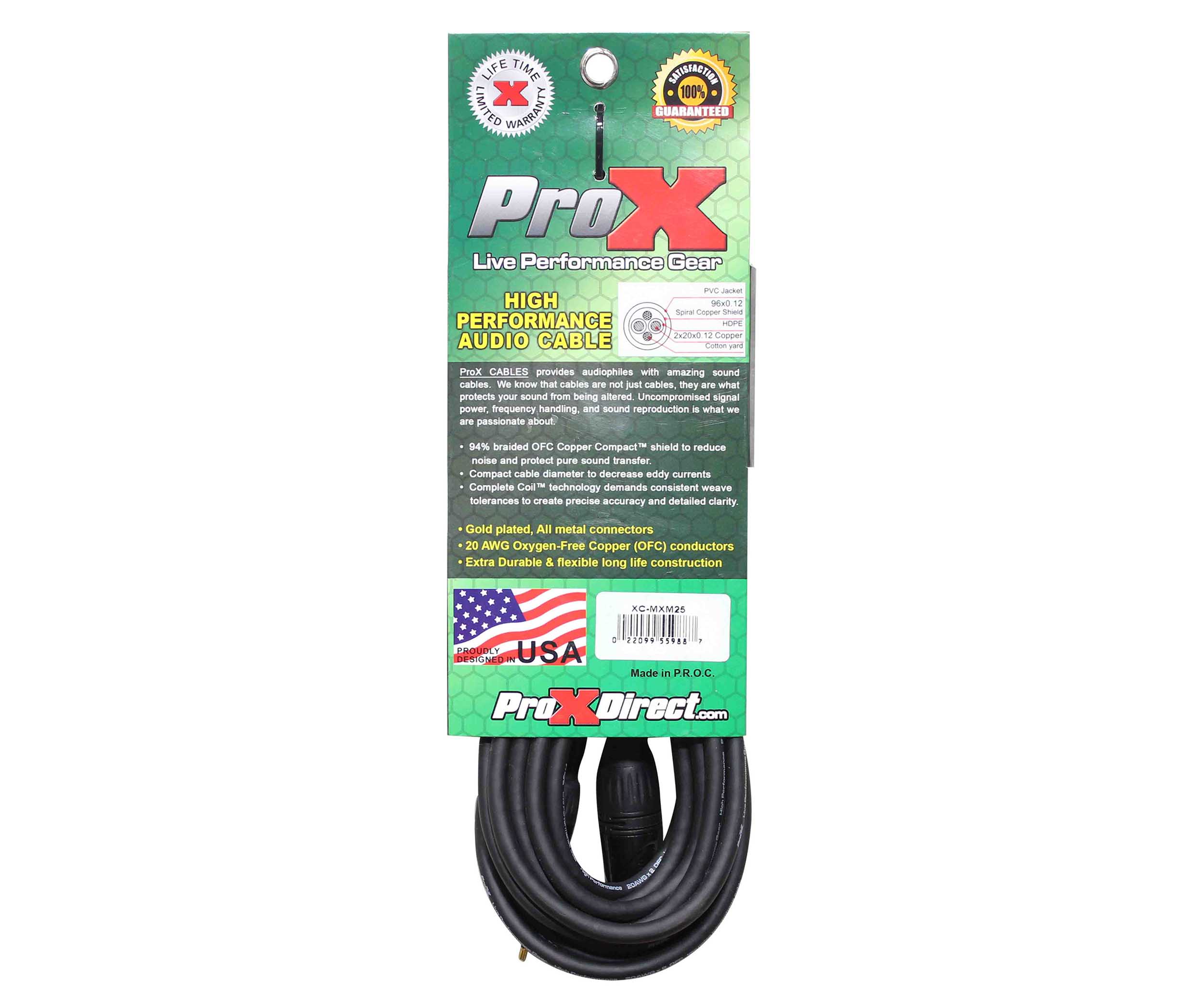 Prox XC-MXM25 Unbalanced 1/8" TRS-M Mini to XLR3-M High Performance Audio Cable - 25 Feet by ProX Cases