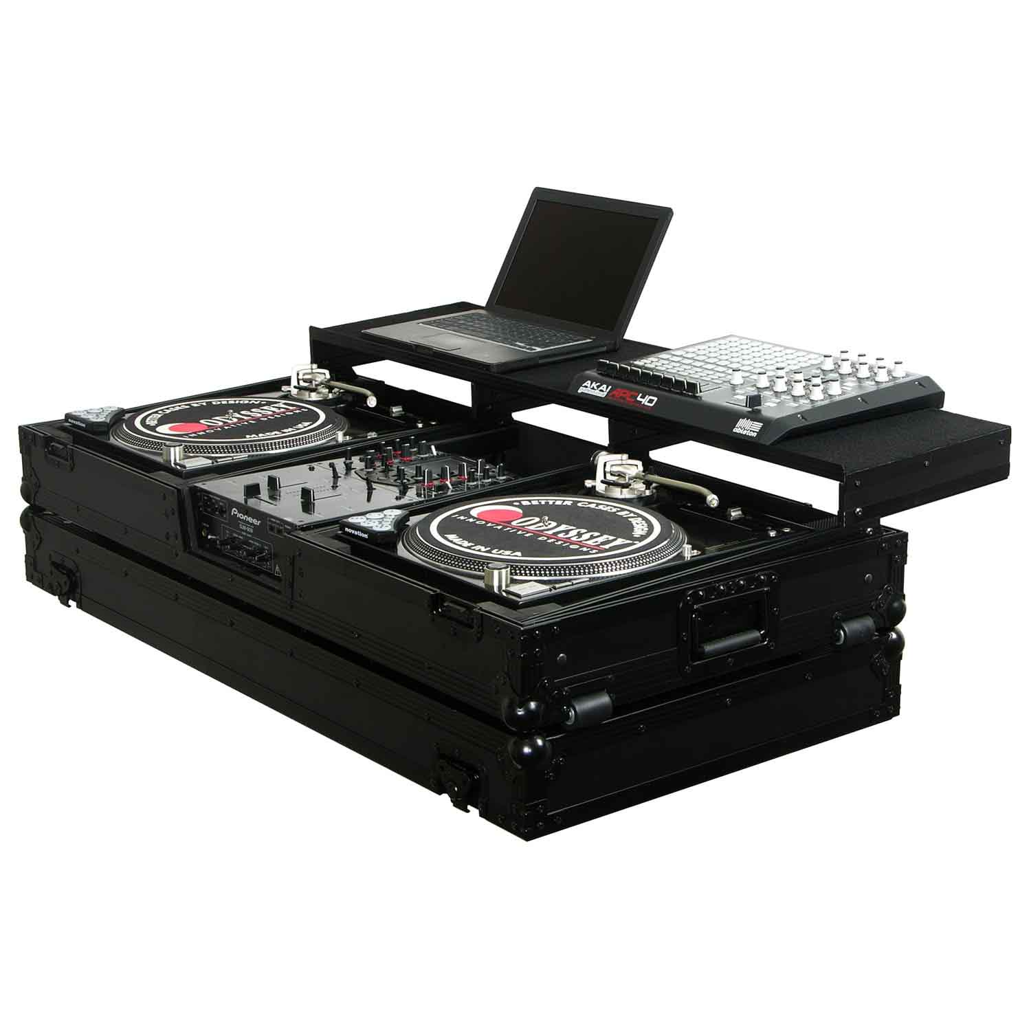 Odyssey FZGSPBM10WBL Universal DJ Flight Coffin Case for 10″ Format DJ Mixer and Two Battle Position Turntables - Black - Hollywood DJ
