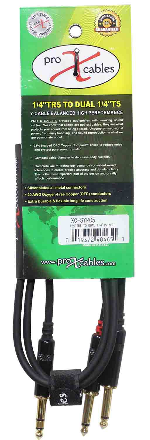Prox XC-SYP05 Unbalanced TRS-M Stereo to Dual TS-M High Performance Audio Y Cable - 5 Feet - Hollywood DJ