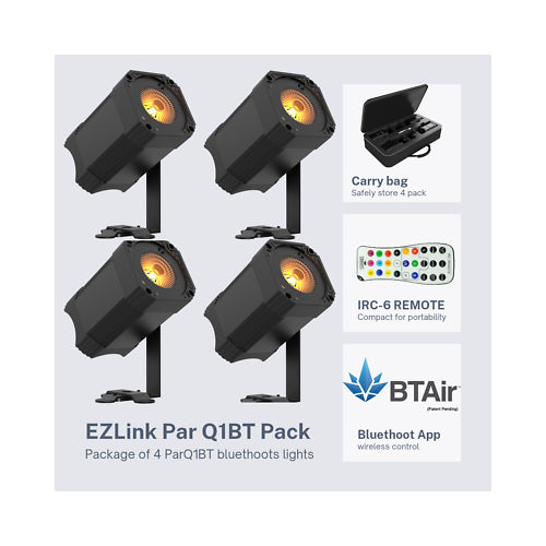 Chauvet DJ EZLink Par Q1BT Pack, Bundle of 4 EZLink Par Q1BT Fixtures and 1 IRC-6 Remote - Hollywood DJ