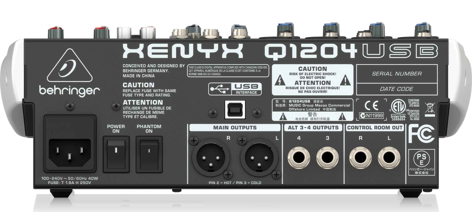 Behringer Q1204USB, 12-Input 2/2-Bus Mixer with USB Audio Interface - Hollywood DJ