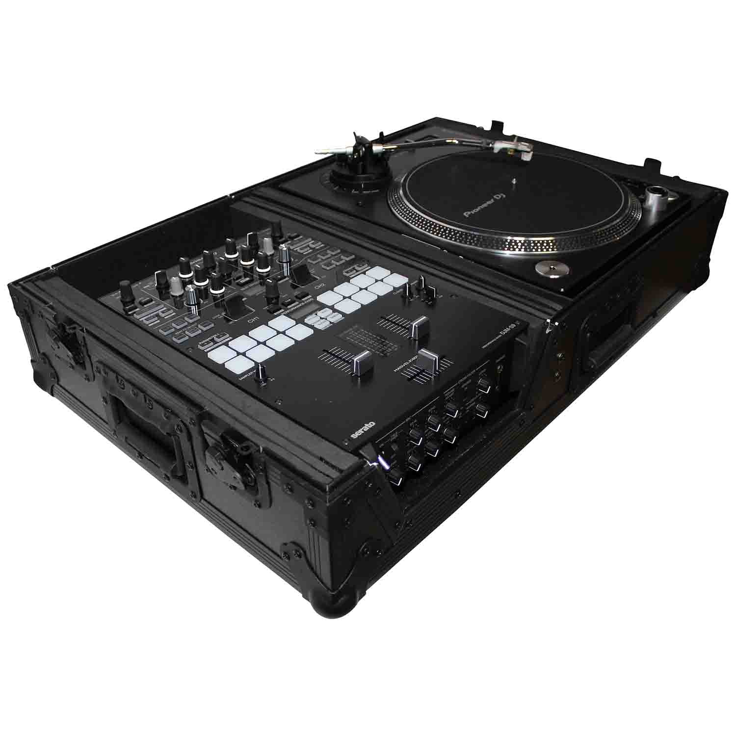 ProX XS-TMC1012WBL DJ Flight Case For Single Turntable In Battle Mode and 10 Inch or 12 Inch Mixer - Black on Black ProX Cases