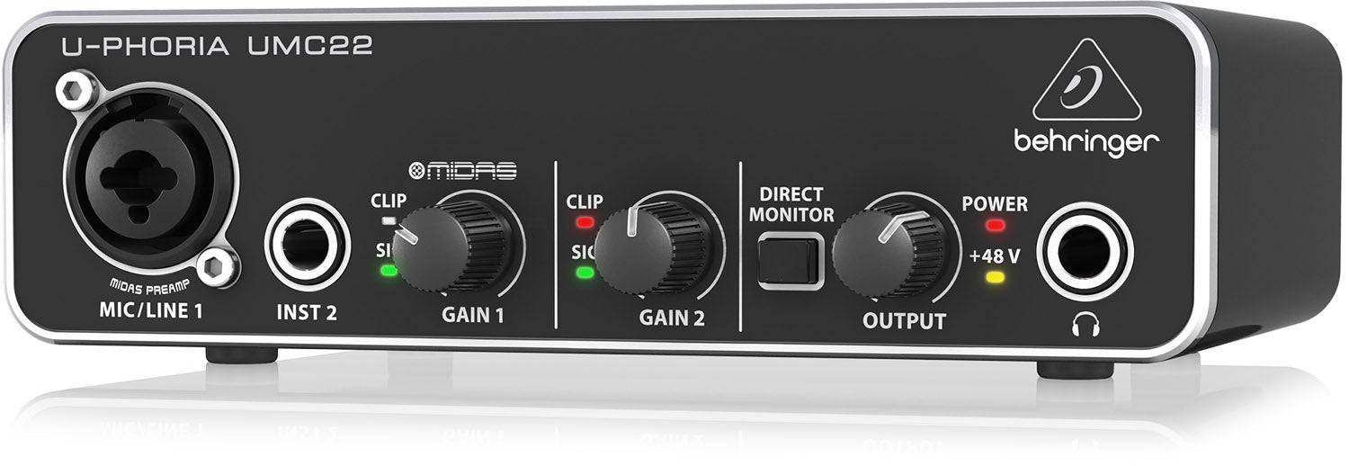 Behringer UMC-22 Audiophile 2X2 USB Audio Interface With Midas Mic Preamplifier - Hollywood DJ