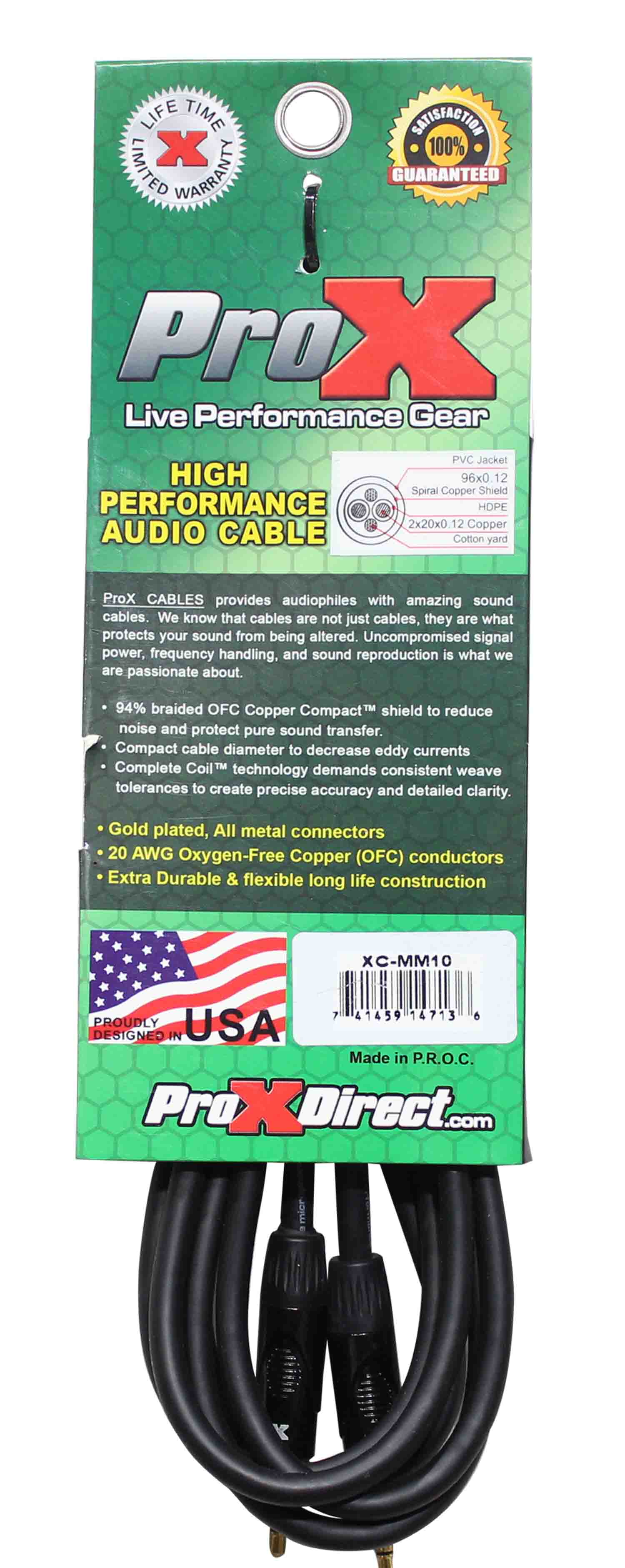 Prox XC-MM10 Balanced TRS-M Mini 1/8" to TRS-M Mini 1/8" High Performance Audio Cable - 10 Feet - Hollywood DJ