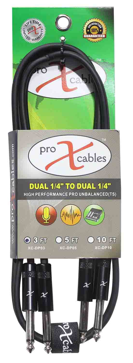 Prox XC-DP03 Unbalanced Dual 1/4" TS-M to Dual 1/4" TS-M High Performance Audio Cable - 3 Feet - Hollywood DJ