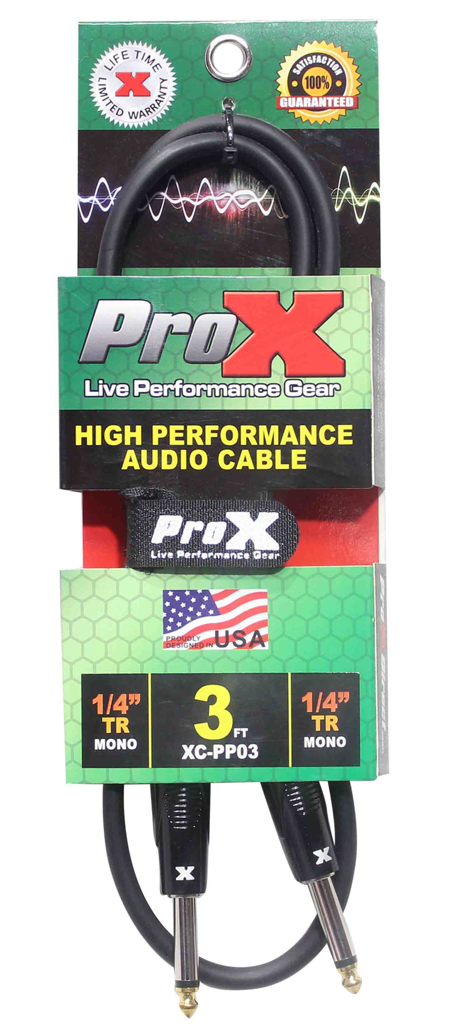 Prox XC-PP03 Unbalanced 1/4" TS-M to 1/4" TS-M High Performance Audio Cable - 3 Feet - Hollywood DJ