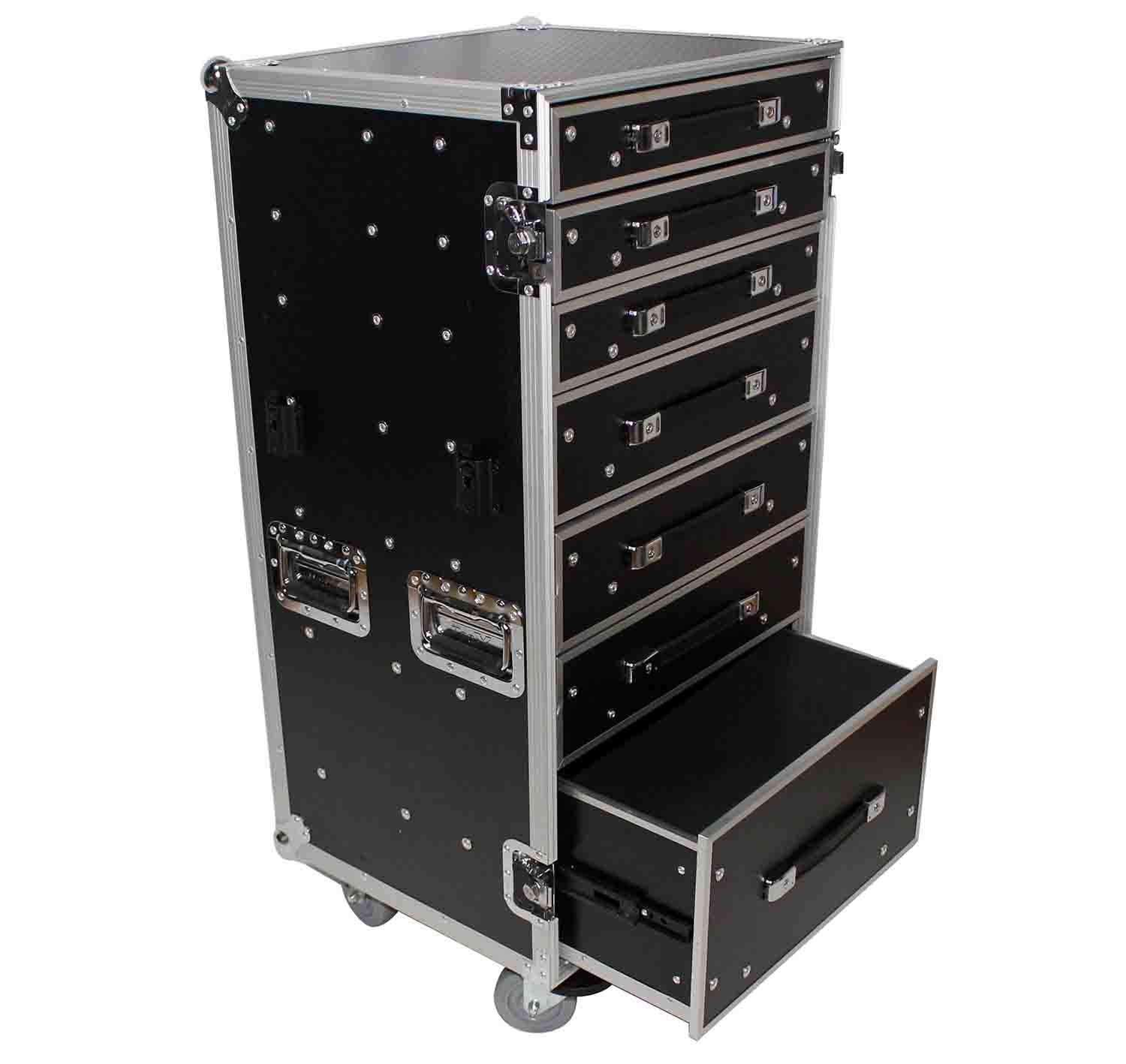 ProX XS-7DTW, 7 Drawer Workstation Case with Folding Lid Side Table on Wheels - Hollywood DJ