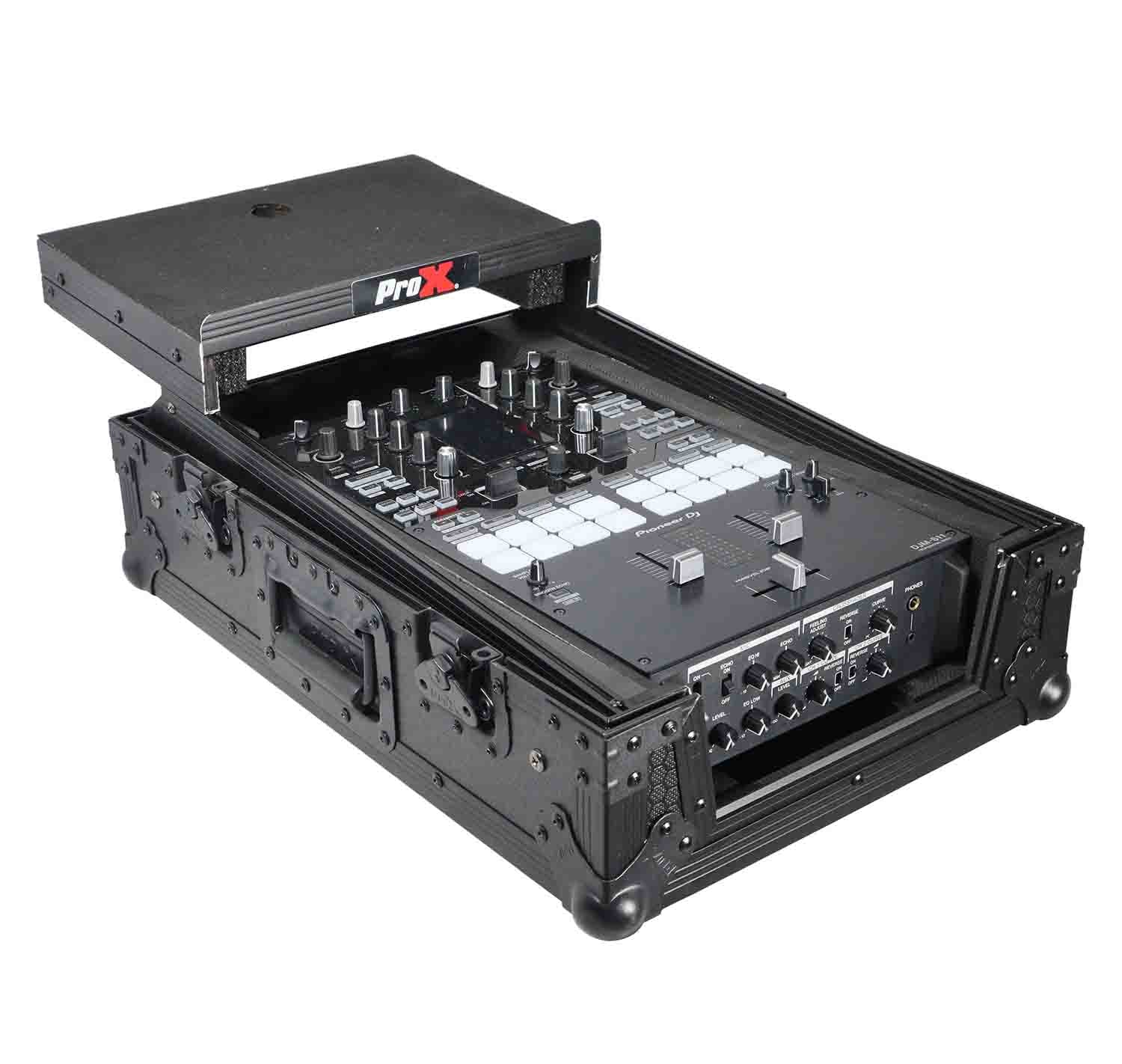 ProX XS-DJMS11LTBL, Flight Case for Pioneer DJM-S11 Mixer with Sliding Laptop Shelf - Black on Black - Hollywood DJ