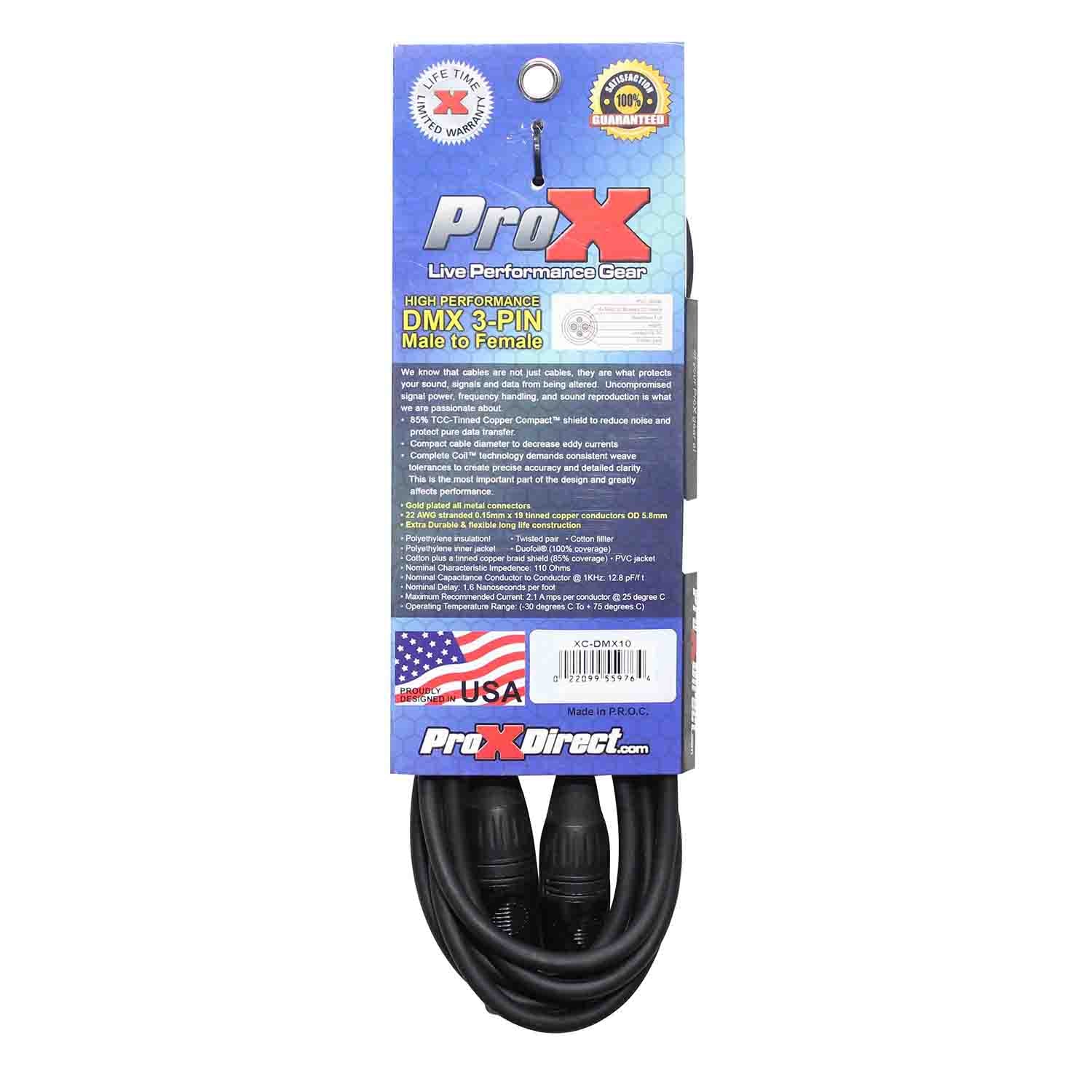 ProX XC-DMX10, DMX XLR3-M to XLR3-F High Performance Cable - 10 Feet by ProX Cases