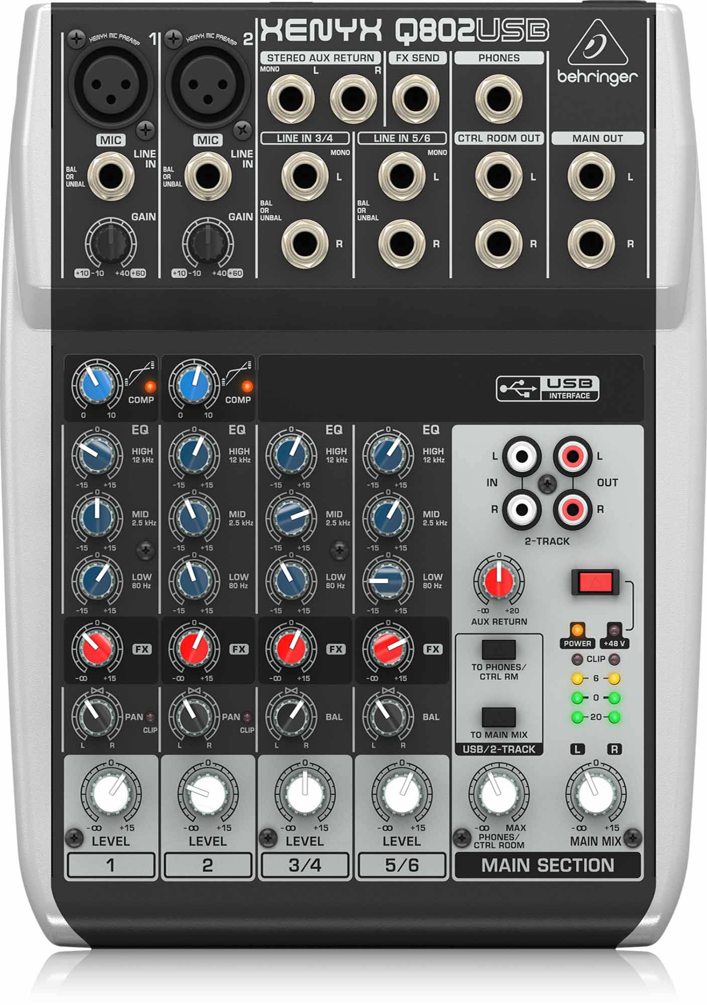Behringer Xenyx Q802USB 8 Channel Analog Mixer with USB/Audio Interface - Hollywood DJ