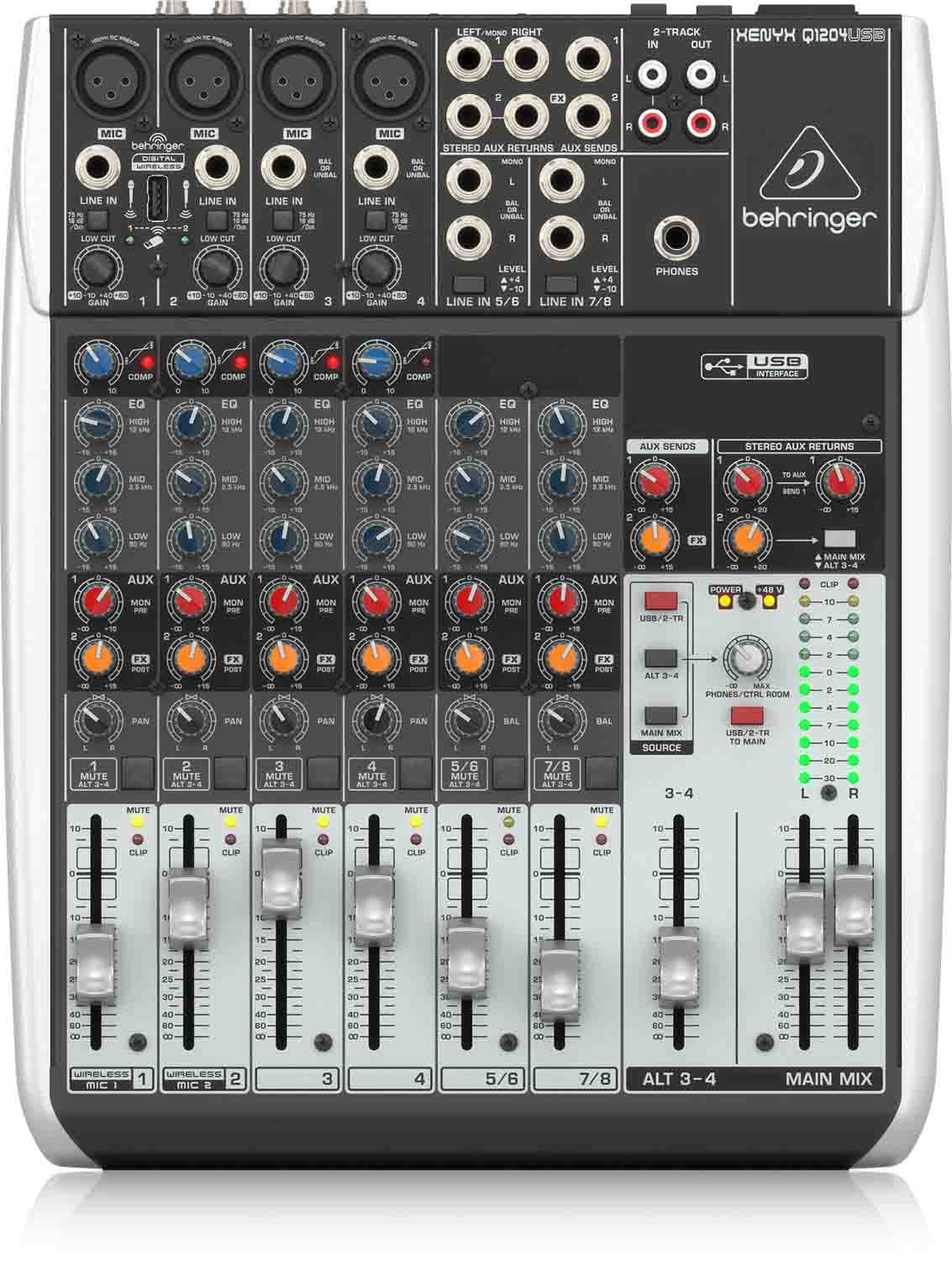 Behringer Q1204USB, 12-Input 2/2-Bus Mixer with USB Audio Interface - Hollywood DJ