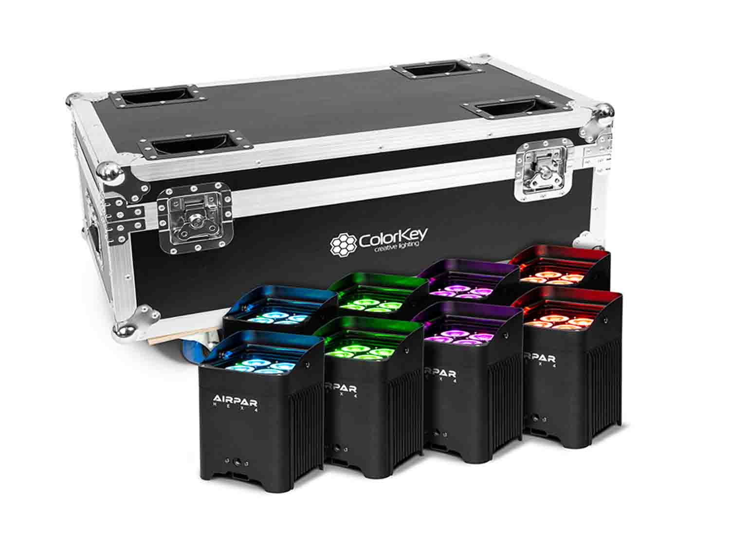 Colorkey CKU-7078-KIT AirPar HEX 4, 8-Pack Bundle with Charging Road Case - Hollywood DJ