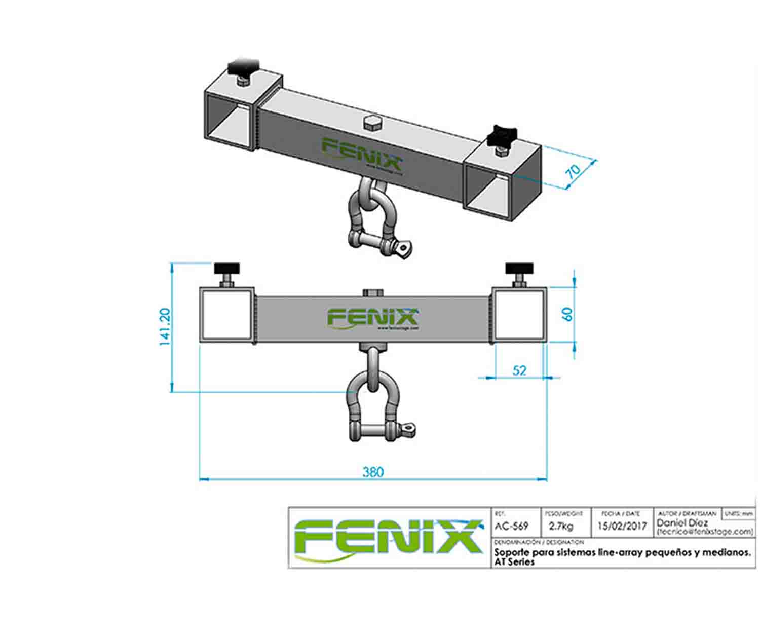 ProX XT-AC569B, T-Bar for Fenix AT06 or AT04 Line Arrays Systems - Black - Hollywood DJ
