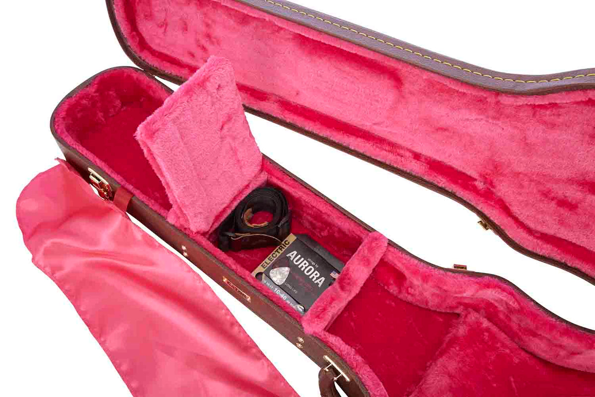 Gator Cases GW-LP-BROWN Deluxe Wood Case for Single-Cutaway Guitars - Vintage Brown Exterior - Hollywood DJ