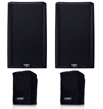 QSC K12.2 powered speaker pair with padded covers, a proven Burning Man sound camp setup from Hollywood DJ
