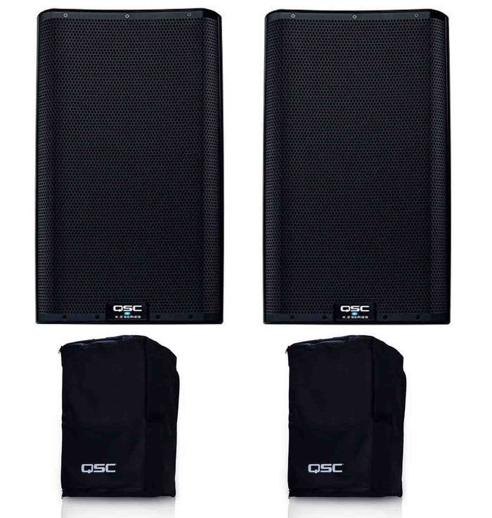 QSC K12.2 powered speaker pair with padded covers, a proven Burning Man sound camp setup from Hollywood DJ