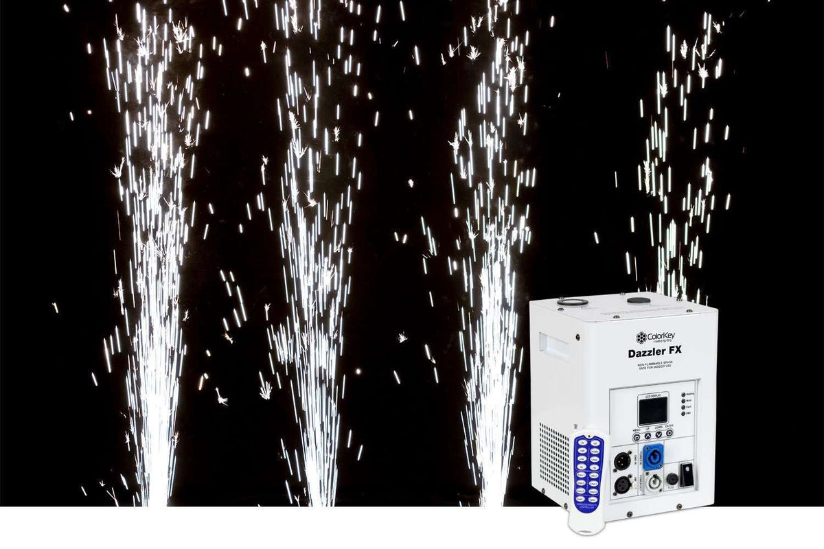 ColorKey Dazzler FX MK2 CKU-7711 Cold Spark Machine - White, spark fountain effect with wireless remote - Hollywood DJ