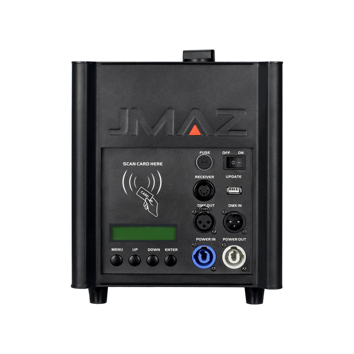JMAZ JZ4014 Firestorm 4 2-Pack, front connector panel with DMX, powerCON and scan card reader - Hollywood DJ